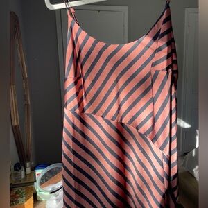 A New Day asymmetrical satin dress in pinkish orange with black stripes